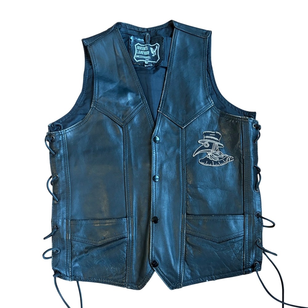 Vintage Biker's Leather Accessories Plague Doctor Vest Goth Grunge Biker Size 40